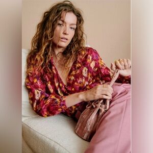 NWT Sezane Abelia Wrap V-Neck Blouse Top Shirt Sz 4 Sézane